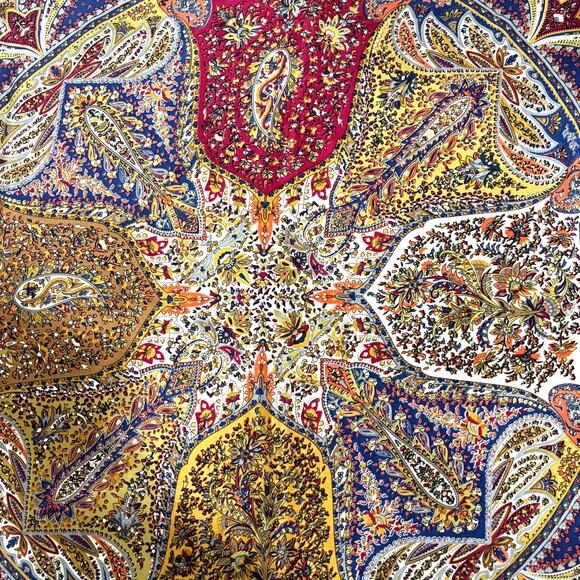 Vintage Silk Scarf Large Square paisley print blue gold red orange dramatic chic - Picture 6 of 7